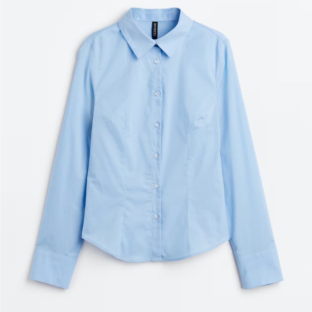 Women’s Fitted Poplin Shirt - Light Blue